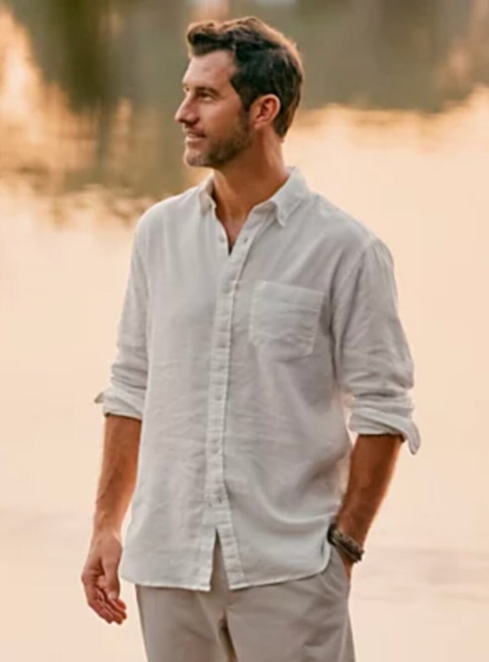 Men's Orvis Heritage 100% Pure Linen Button Front Shirt size XL in White